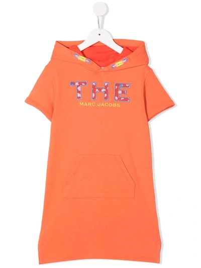 The Marc Jacobs Kids' Logo-embroidery Hoodie Dress In Orange