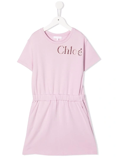 Chloé Kids' Logo Print T-shirt Dress In Purple