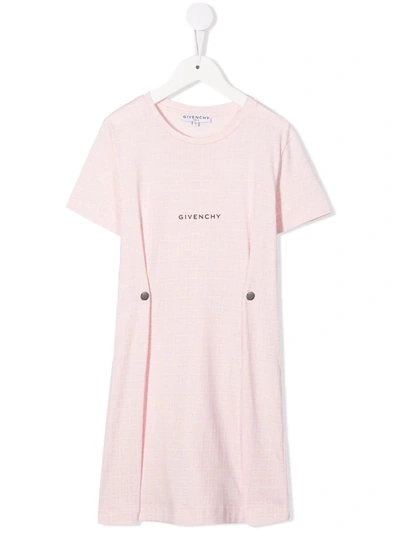Givenchy Kids' Girl's Short-sleeve T-shirt Dress With 4g Allover Tonal Print & Snaps Detail In 44z Pink