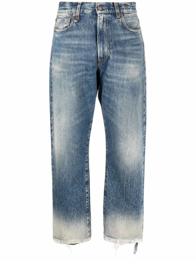 R13 Kelly Cropped Distressed-hem Jeans In Blue