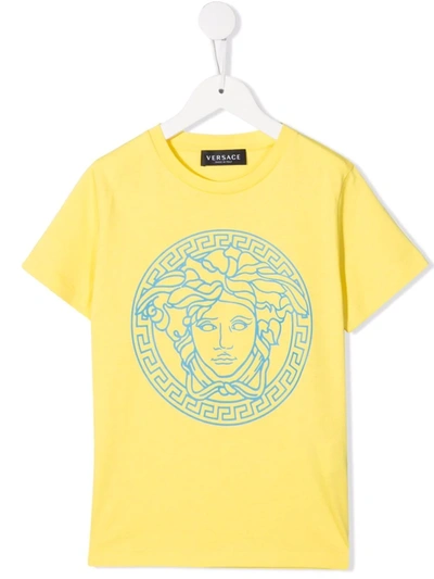 Versace Babies' Logo棉质针织t恤 In Yellow