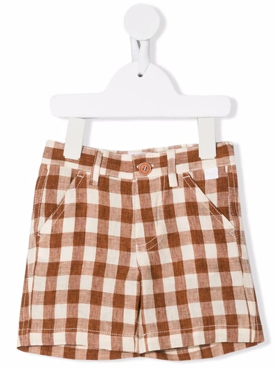 Il Gufo Babies' Linen Check Bermuda Shorts In Brown