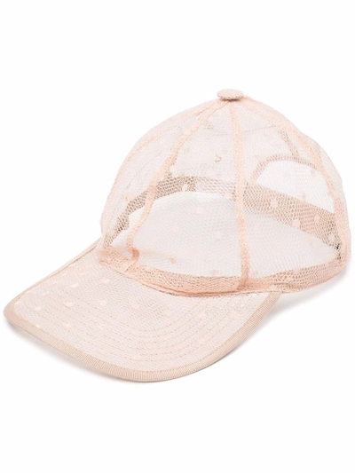 Red Valentino Point D'esprit Mesh Baseball Cap In Pink