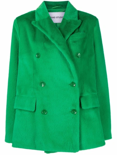 Stand Studio Faux-fur Double-breasted Coat In Green