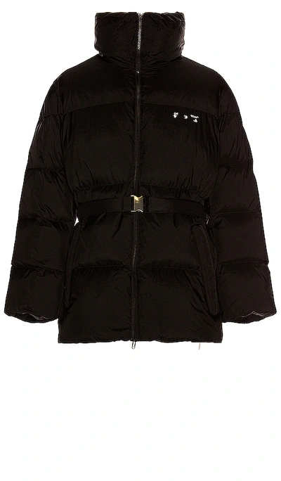 Off-white Hands Off Belted Puffer Down Jacket In Black