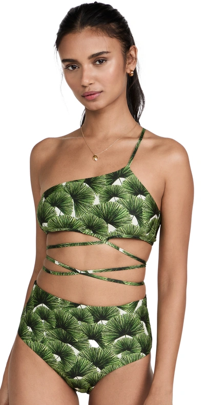 Agua By Agua Bendita Azucena One-shoulder Printed Recycled Bikini Top In Green