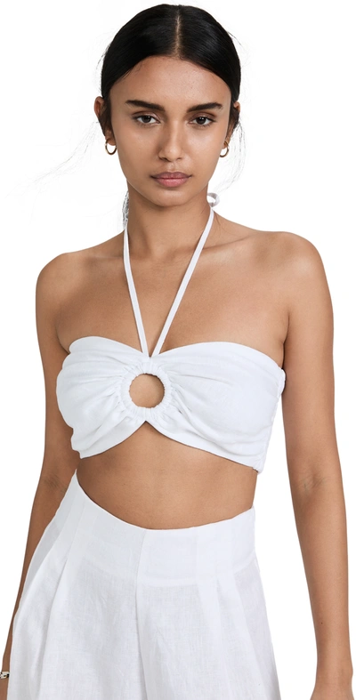 Faithfull The Brand Cyprus Cropped Cutout Shirred Linen Halterneck Top In White