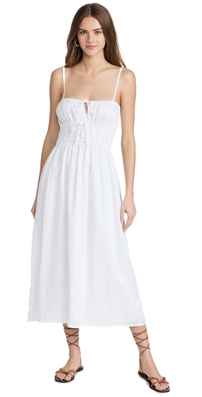Faithfull The Brand Francesca Shirred Linen Midi Dress In White