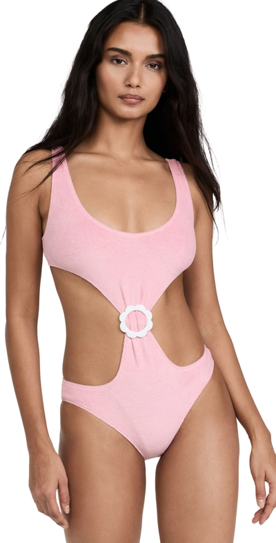 Lisa Marie Fernandez Buckled Cutout Stretch-cotton Terry Swimsuit In Pink