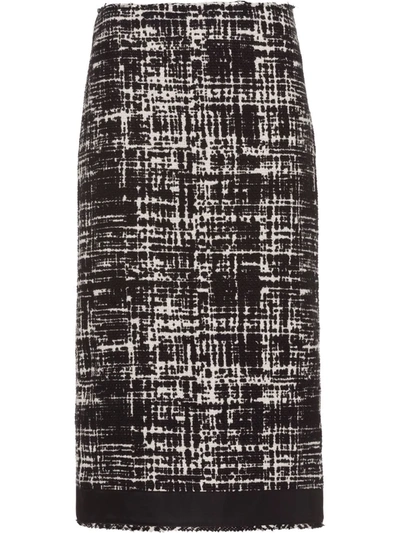 Prada High-rise Tweed Midi Skirt In Weiss
