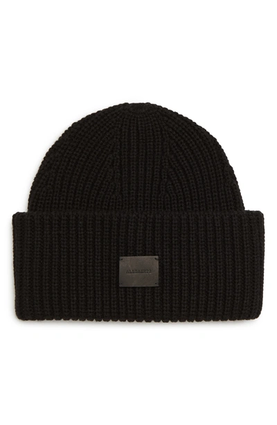 Allsaints Half Cardigan Stitch Beanie In Black