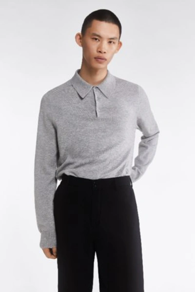 Filippa K Knitted Polo Shirt In Light Grey Melange