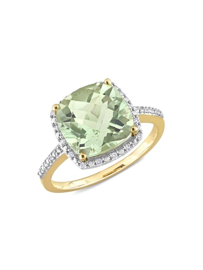 Sonatina Women's 14k Yellow Gold, Green Quartz & Diamond Ring