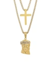 ANTHONY JACOBS MEN'S 18K GOLDPLATED STAINLESS STEEL & SIMULATED DIAMOND CROSS & JESUS LAYERED NECKLACE