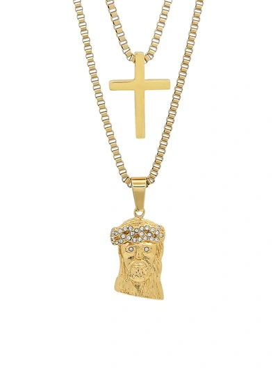 Anthony Jacobs Men's 18k Goldplated Stainless Steel & Simulated Diamond Cross & Jesus Layered Necklace