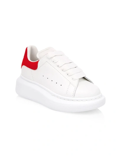 Alexander Mcqueen Kid's Oversized Lace-up Leather Sneakers In White Red