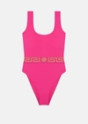 Versace Greek Key Belt One-piece Swimsuit In Pink