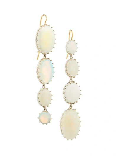 Renee Lewis Women's Two-tone 18k Gold & Opal Linear Drop Earrings In White Gold