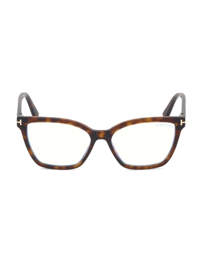 Tom Ford 53mm Square Blue Filter Eyeglasses In Red Havana