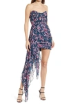 KATIE MAY CHASING DAWN RUCHED STRAPLESS TRAILING HEM COCKTAIL DRESS