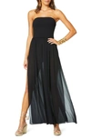 Ramy Brook Calista Smocked Strapless Side-split Coverup Dress In Black