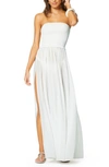Ramy Brook Calista Smocked Strapless Side-split Coverup Dress In White