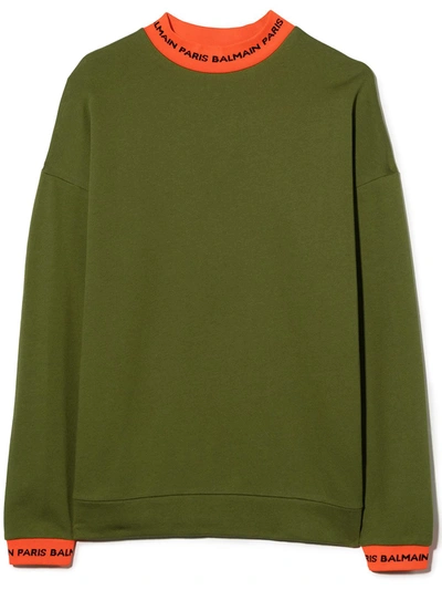 Balmain Teen Contrasting Trim Sweatshirt In Green