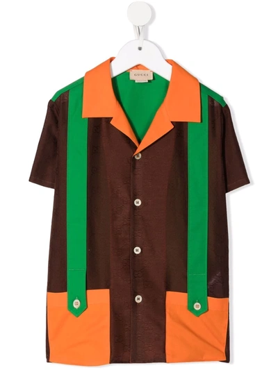Gucci Kids' Colour-block Short-sleeve Shirt In Brown