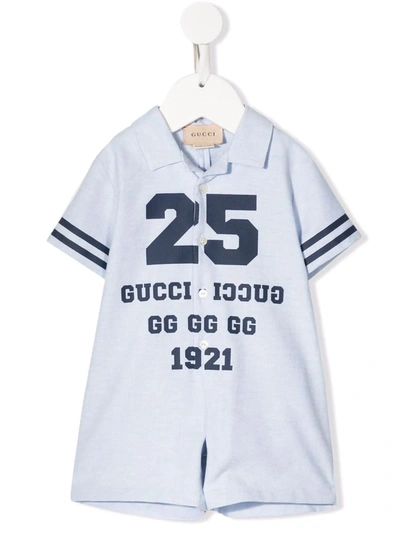 Gucci Babies' Number-print Stripe-trimmed Shorties In Blue
