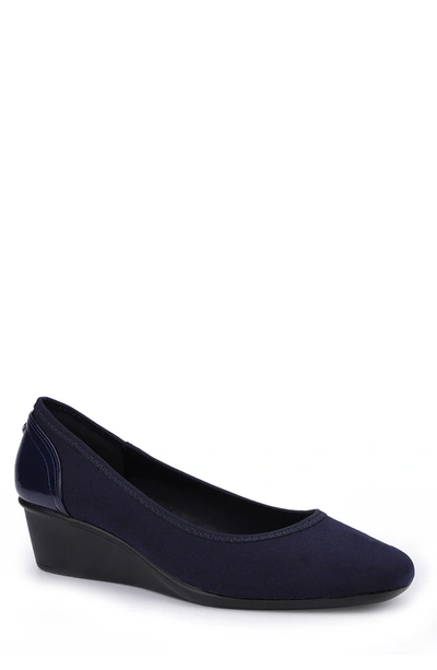 Anne Klein Malani Wedge Square Toe Pump In Navy