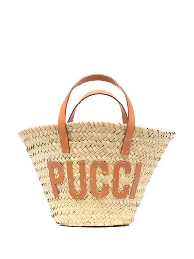 Emilio Pucci Mini Logo-embellished Basket Bag In Neutrals