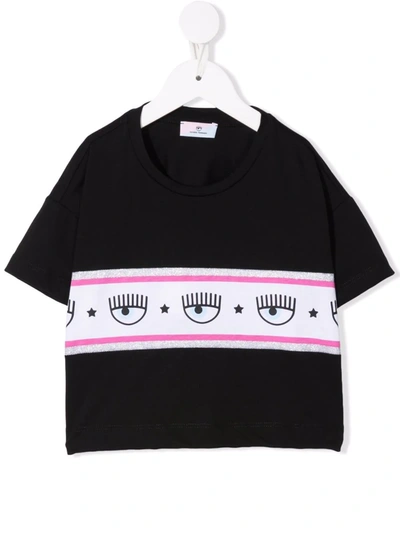 Chiara Ferragni Kids' Logo-stripe T-shirt In Black