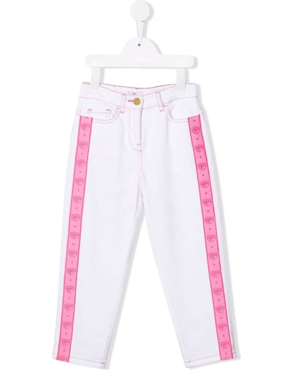 Chiara Ferragni Kids' Logo-tape Denim Jeans In White