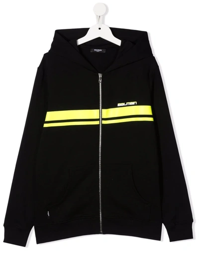 Balmain Kids' Chest Logo-print Hoodie In Black