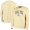 Colosseum Men's Gold-tone Georgia Tech Yellow Jackets Arch Logo Tackle Twill Pullover Sweatshirt In Vegas Gold