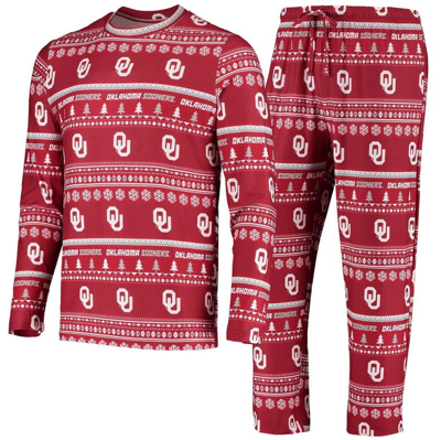 Concepts Sport Crimson Oklahoma Sooners Ugly Sweater Knit Long Sleeve Top And Pant Set