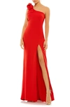 Mac Duggal V-neck Sleeveless Thigh-slit Jersey Gown In Red
