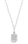 Sterling Forever Rhodium Plated Hexagon Tag Initial Pendant Necklace In Silver-l
