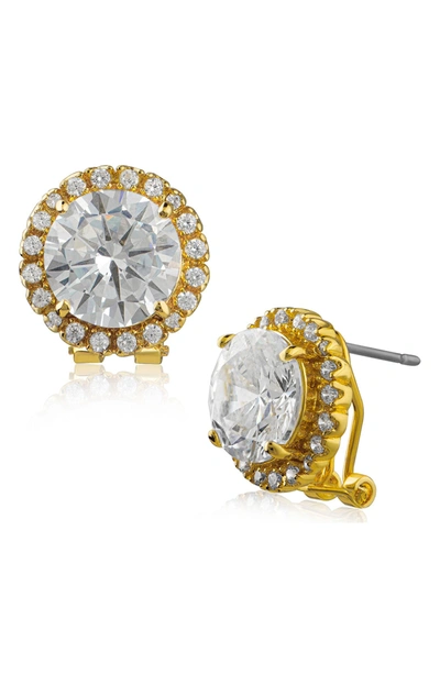 Cz By Kenneth Jay Lane Round Cz Halo Stud Earrings In Clear/gold
