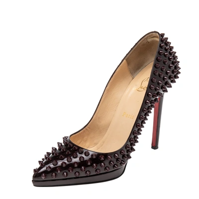 Pre-owned Christian Louboutin Burgundy Patent Leather Pigalle Plato Spikes Pumps Size 38.5