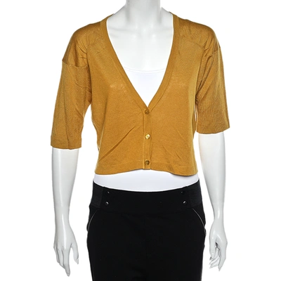 Pre-owned Weekend Max Mara Mustard Yellow Silk & Linen Cropped Cardigan L