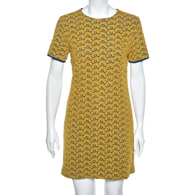 Pre-owned Diane Von Furstenberg Yellow Lace Contrast Lined Shift Dress M