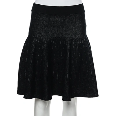 Pre-owned Kenzo Black Wool & Cotton Knit Flared Mini Skirt Xl