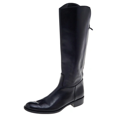 Pre-owned Loro Piana Black Leather Riding Knee Length Boots Size 39