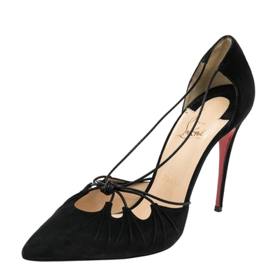 Pre-owned Christian Louboutin Black Suede Riri Pointed Toe Pumps Size 39.5