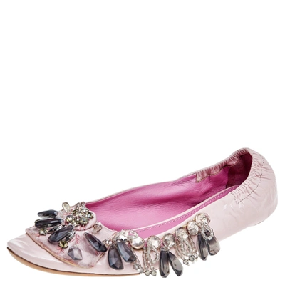 Pre-owned Louis Vuitton Pink Leather Embellished Ballet Flats Size 37.5