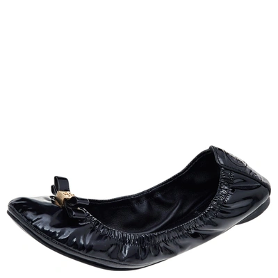 Pre-owned Tory Burch Black Patent Leather Scrunch Ballet Flats Size 37