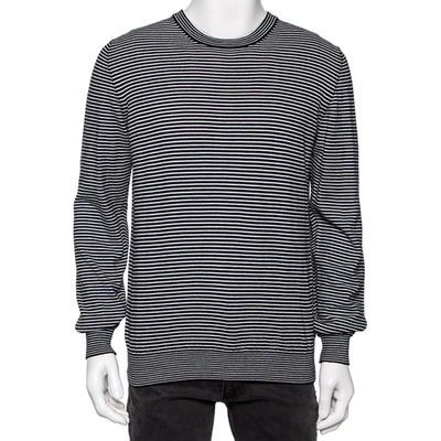 Pre-owned Maison Margiela Black Striped Wool Suede Patch Detailed Jumper L