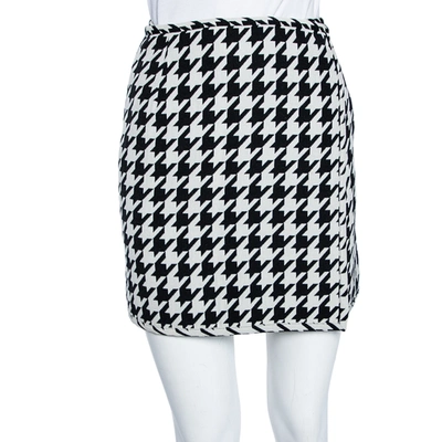 Pre-owned Off-white Monochrome Houndstooth Print Wool Mini Wrap Skirt S In Black