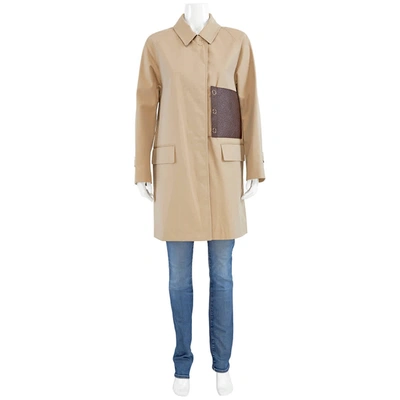 Burberry Single-breasted Monogram Leather Detail Cotton Gabardine Car Coat, Brand Size 6 (us Size 4) In Yellow